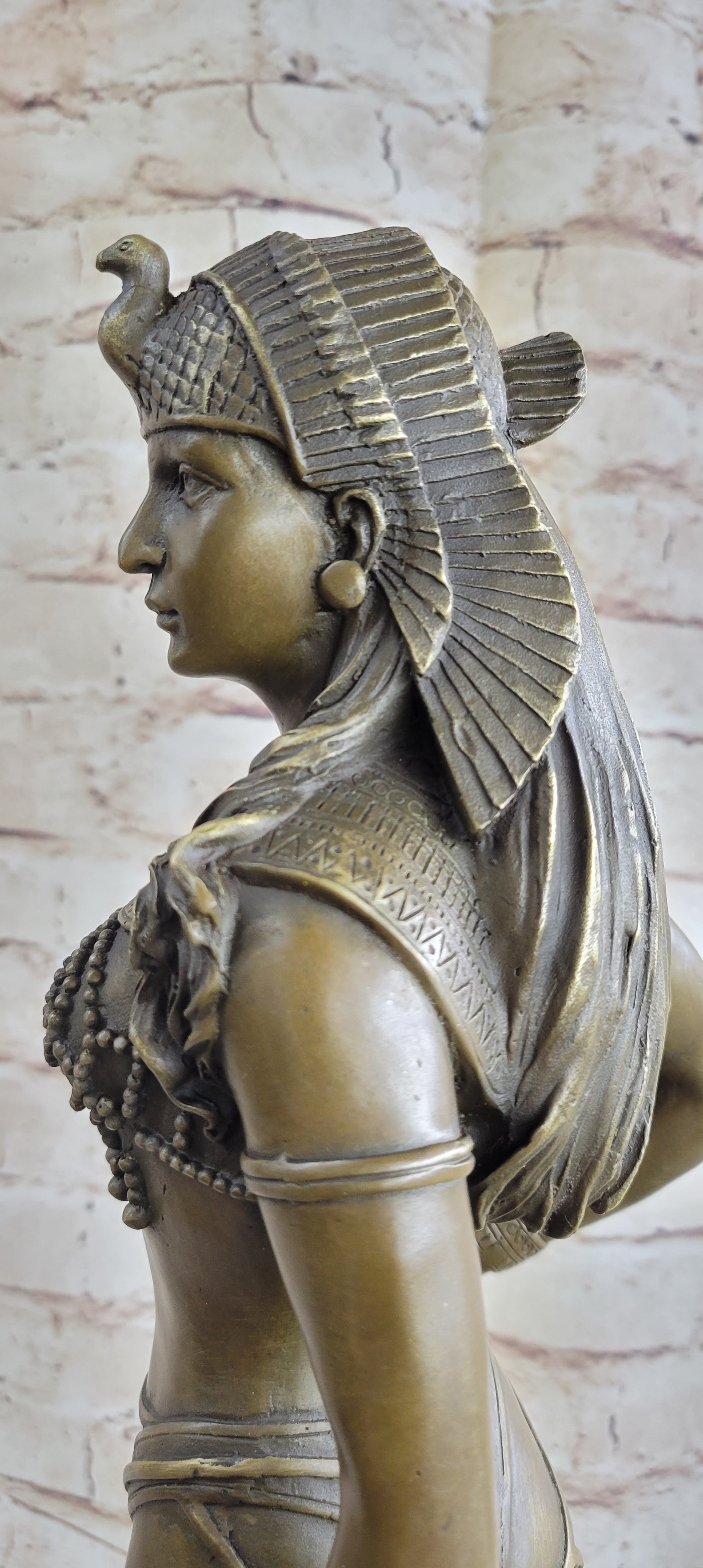 100% BRONZE ORIGINAL NUDE QUEEN W/ LION EGYPTIAN GREEK ANCIENT STYLE FIGURE DECO