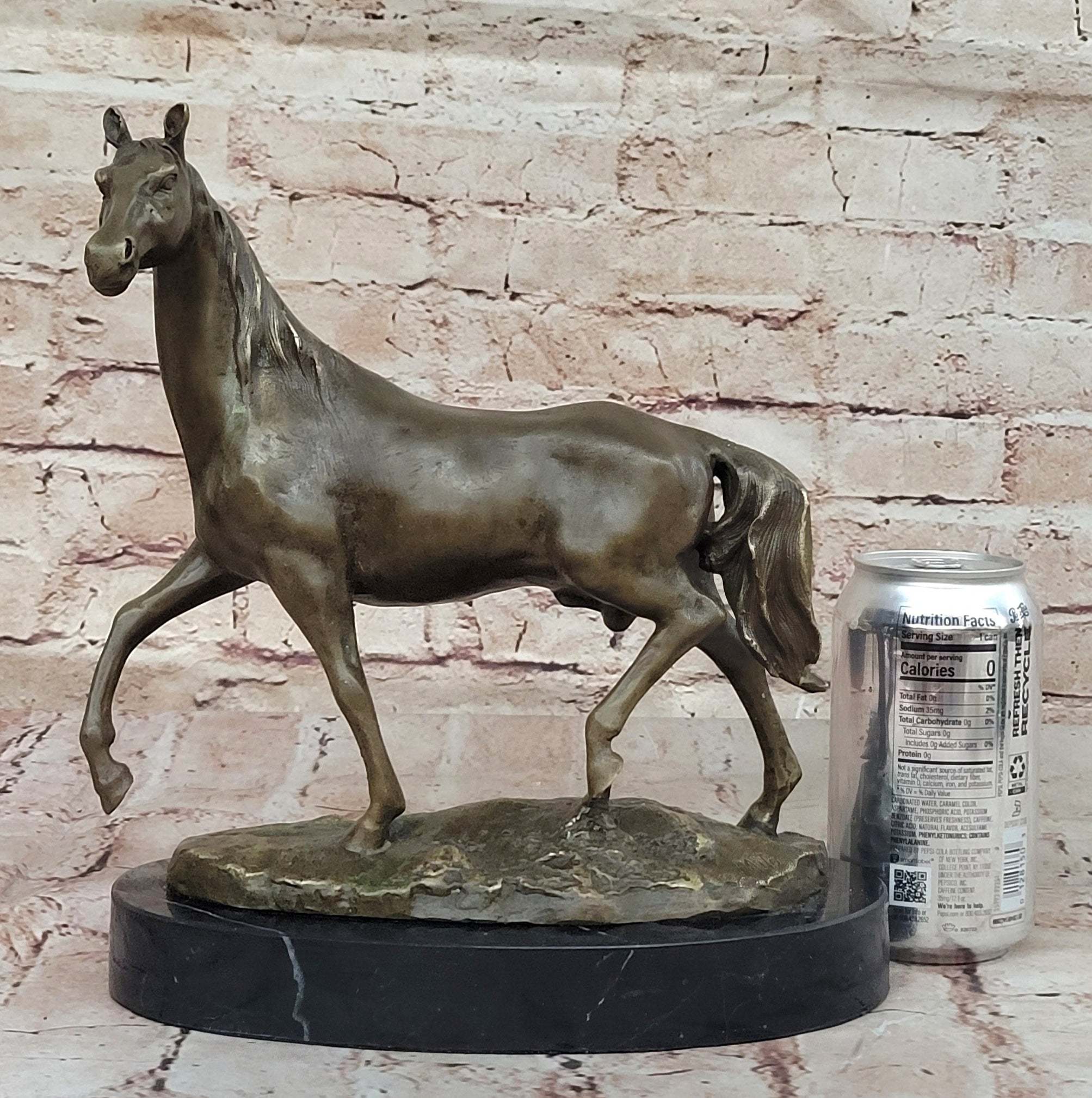 Bronze Horse Sculpture on Black Marble Base after PJ Mene