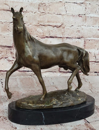 Bronze Horse Sculpture on Black Marble Base after PJ Mene