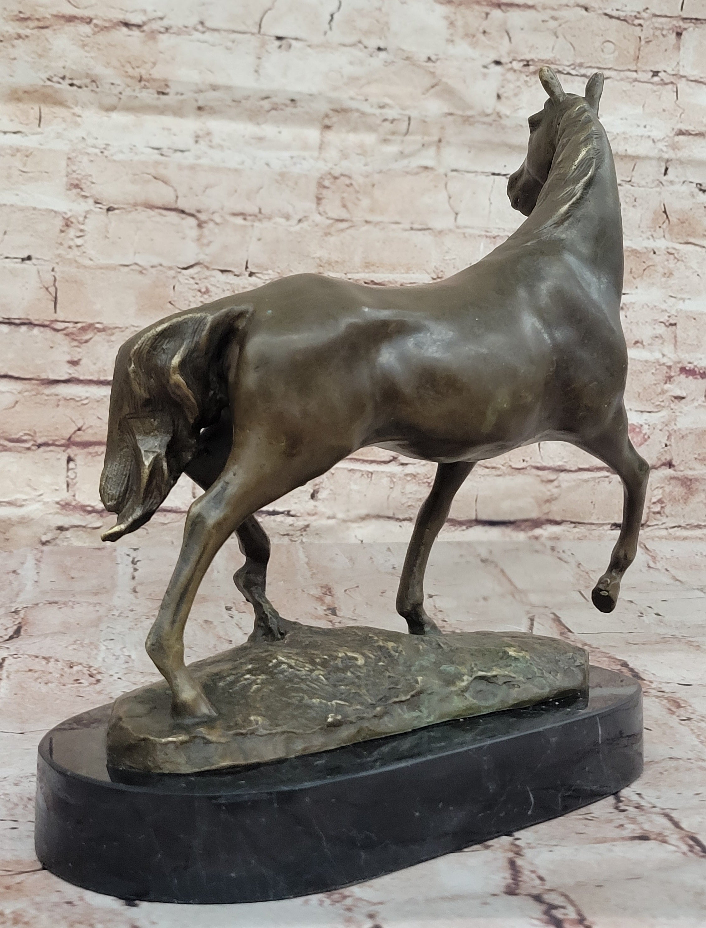 Bronze Horse Sculpture on Black Marble Base after PJ Mene