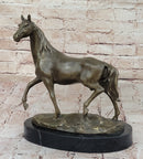 Bronze Horse Sculpture on Black Marble Base after PJ Mene