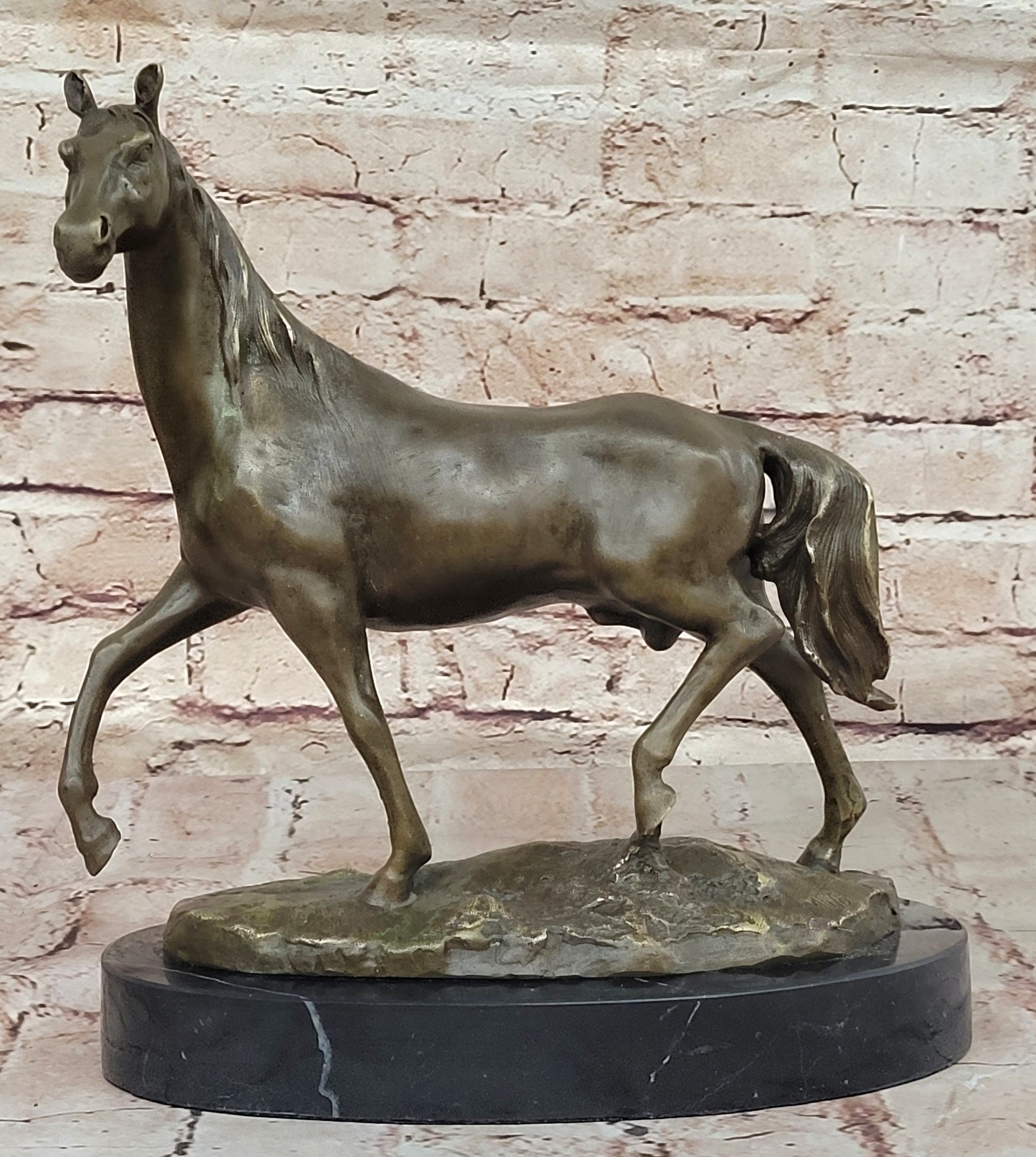 Bronze Horse Sculpture on Black Marble Base after PJ Mene