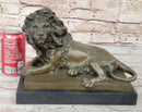 Signed Barye African Male Lion Resting Bronze Sculpture Art Deco