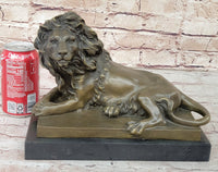 Signed Barye African Male Lion Resting Bronze Sculpture Art Deco