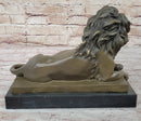 Signed Barye African Male Lion Resting Bronze Sculpture Art Deco