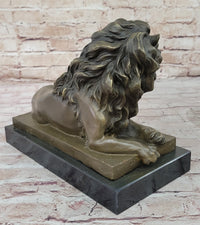 Signed Barye African Male Lion Resting Bronze Sculpture Art Deco
