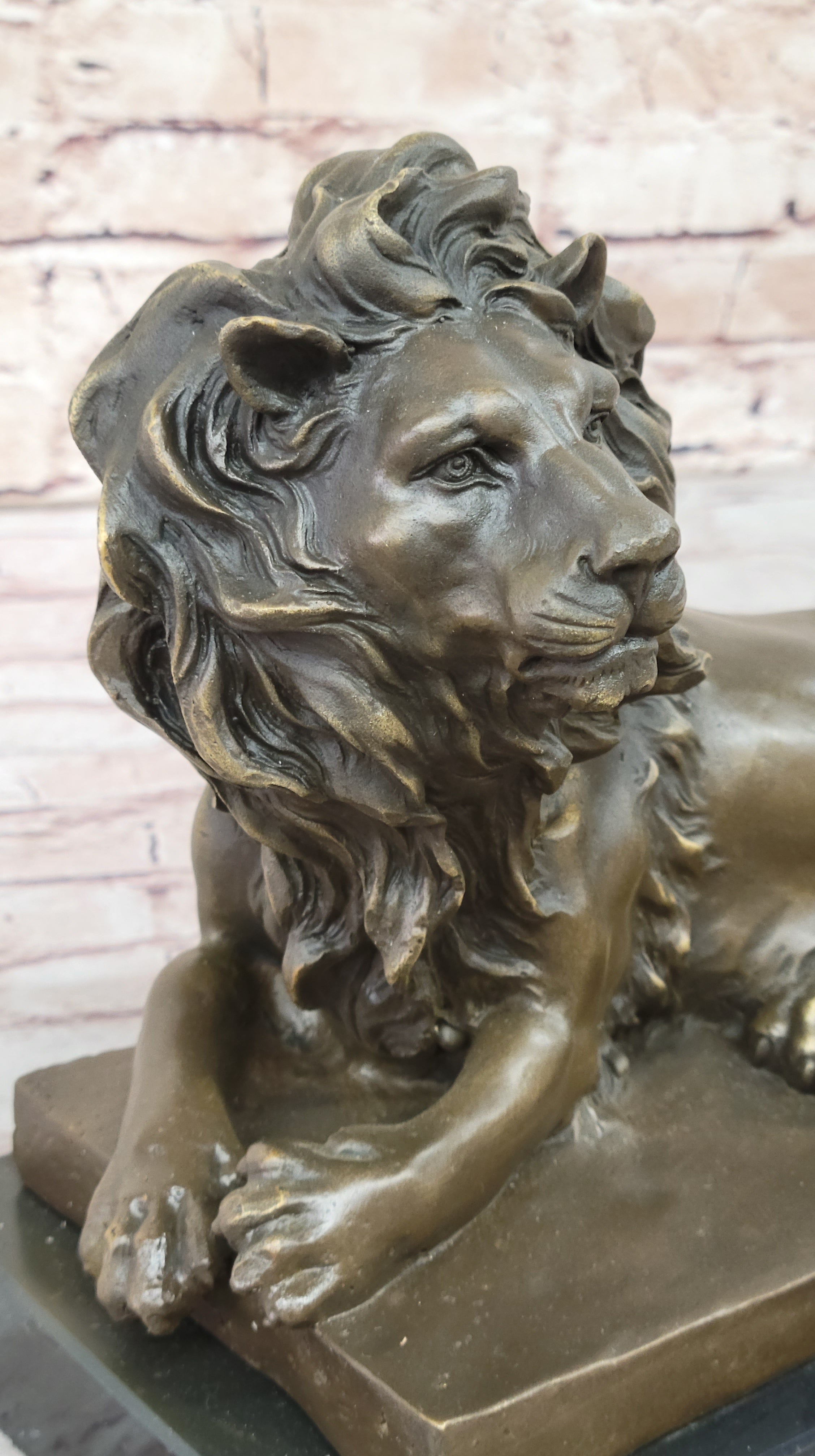 Signed Barye African Male Lion Resting Bronze Sculpture Art Deco