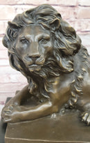 Signed Barye African Male Lion Resting Bronze Sculpture Art Deco
