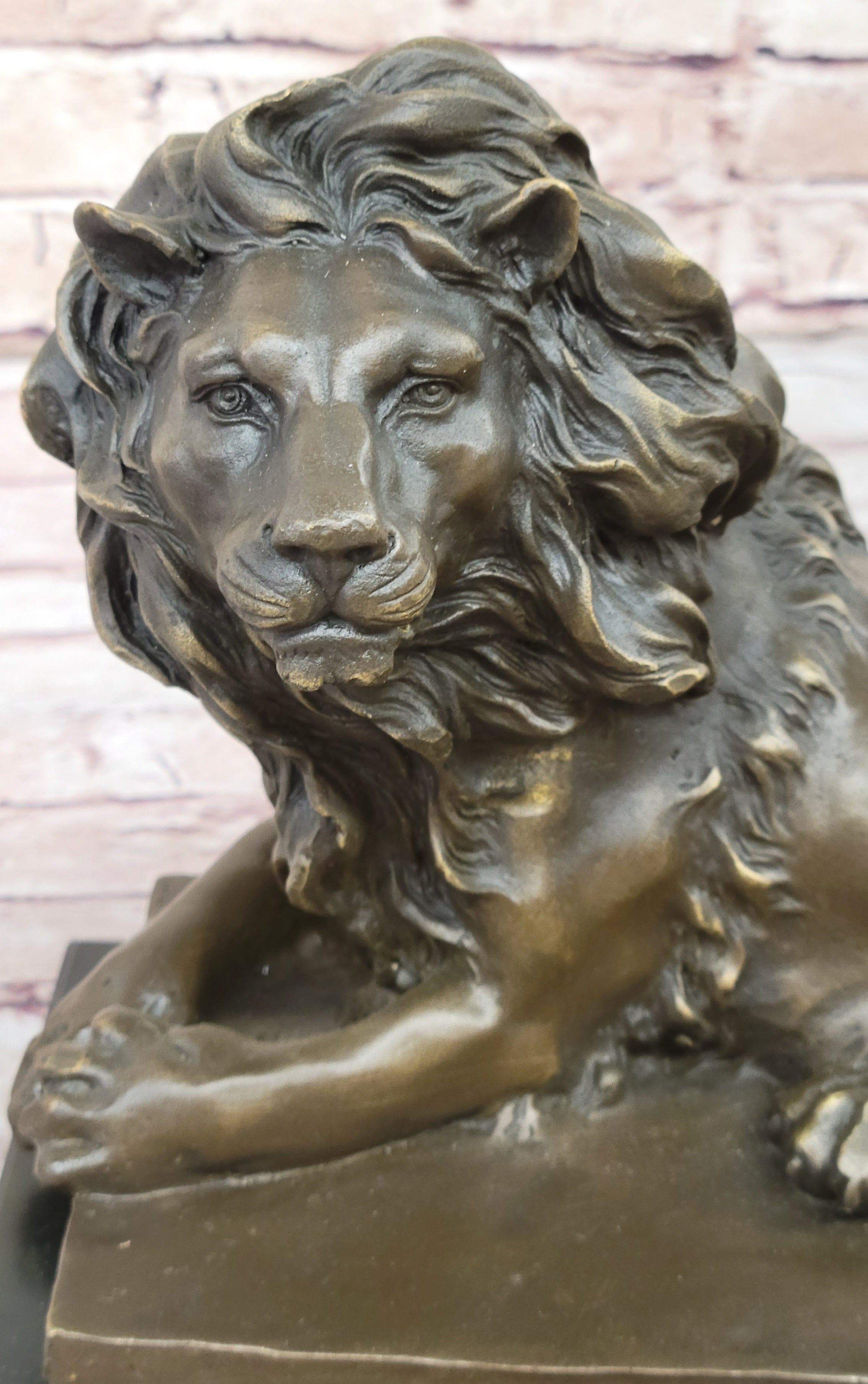 Signed Barye African Male Lion Resting Bronze Sculpture Art Deco