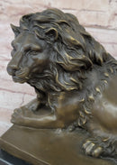 Signed Barye African Male Lion Resting Bronze Sculpture Art Deco