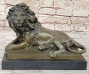 Signed Barye African Male Lion Resting Bronze Sculpture Art Deco