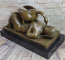 Signed Botero Lady and the Swan Bronze Sculpture Art Deco