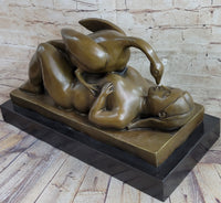 Signed Botero Lady and the Swan Bronze Sculpture Art Deco