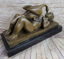 Signed Botero Lady and the Swan Bronze Sculpture Art Deco