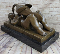 Signed Botero Lady and the Swan Bronze Sculpture Art Deco
