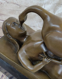 Signed Botero Lady and the Swan Bronze Sculpture Art Deco