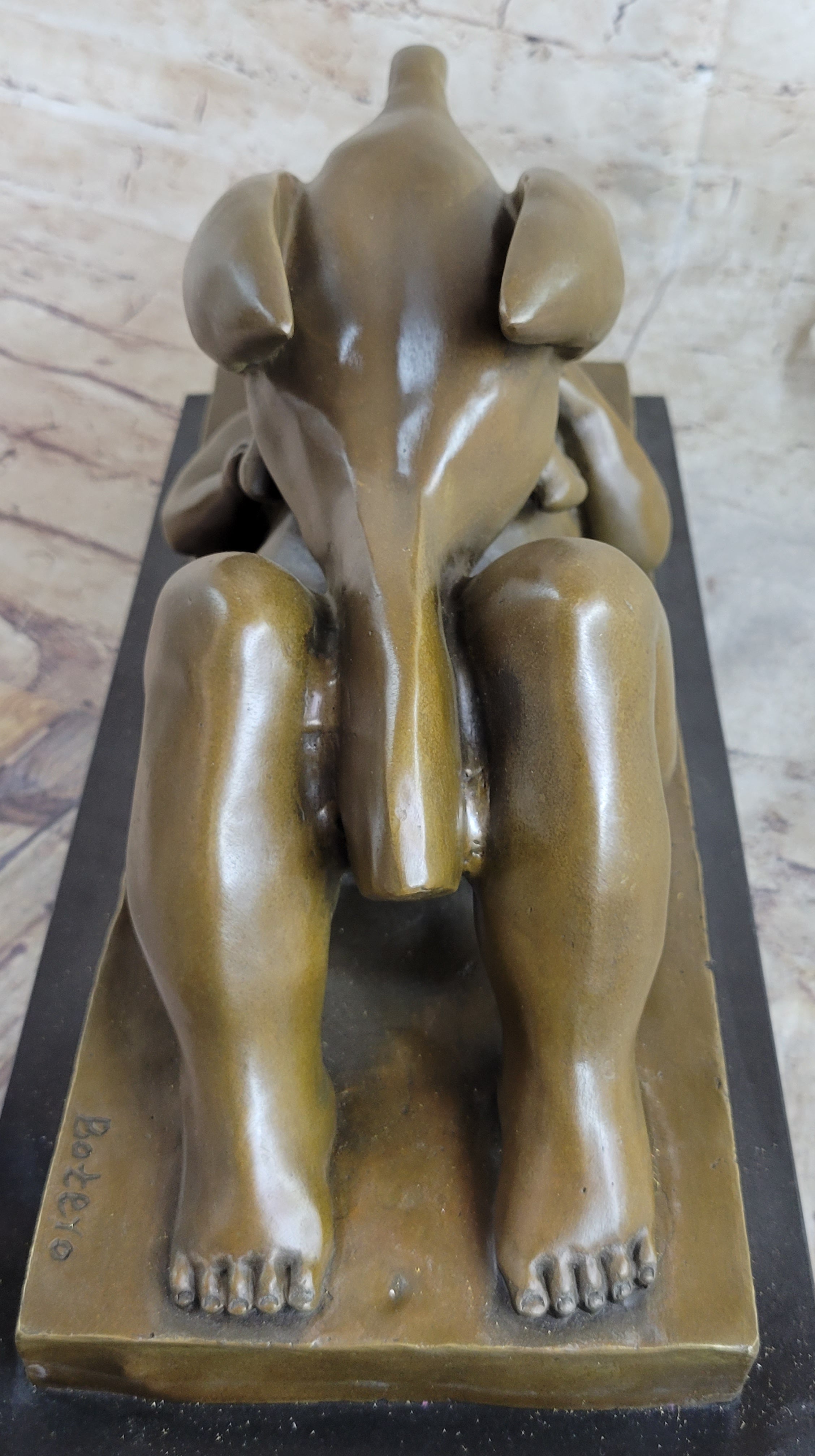 Signed Botero Lady and the Swan Bronze Sculpture Art Deco