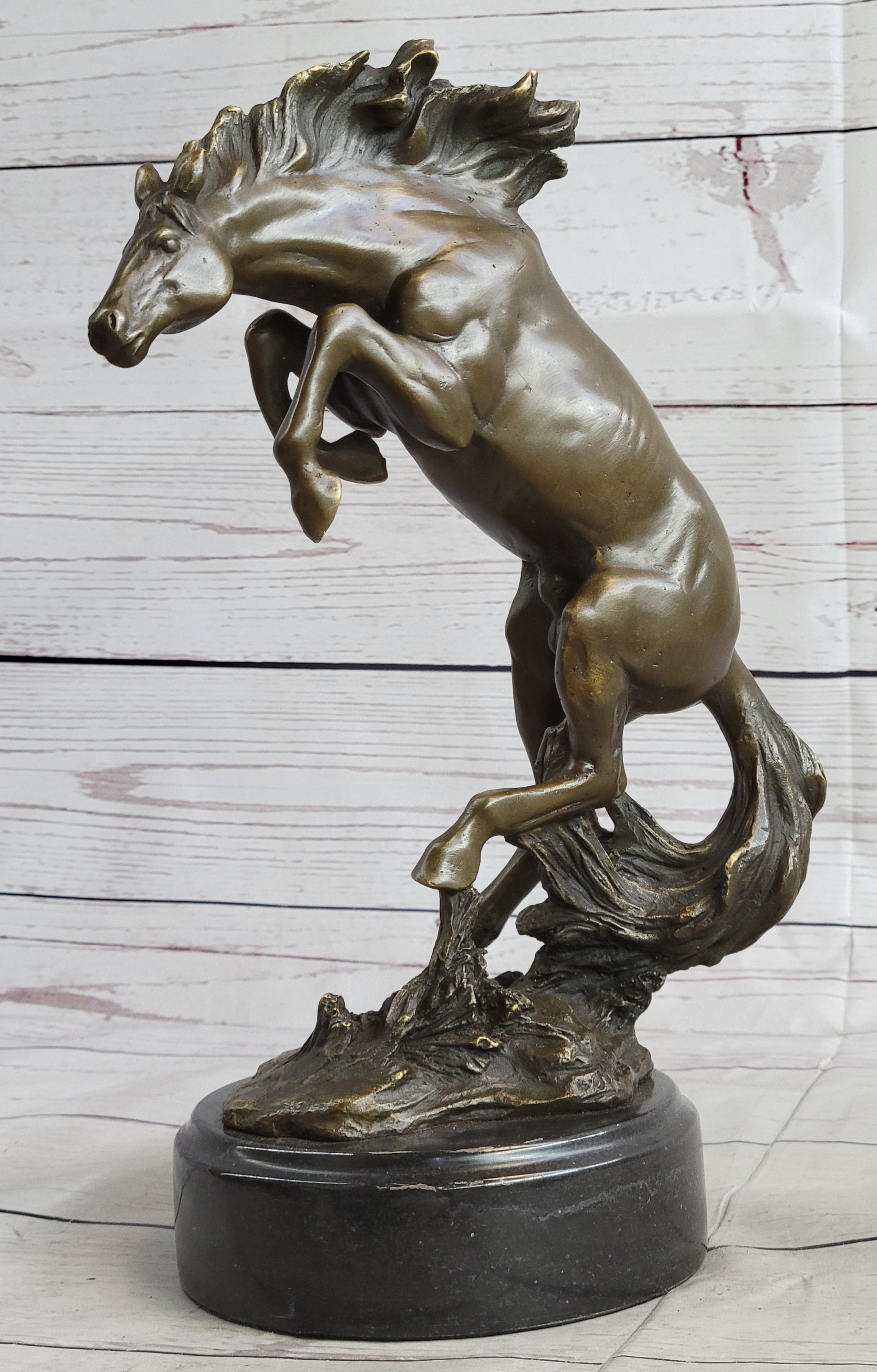 Bronco Stallion Bronze Sculpture 12" x 9.5" Marble Base