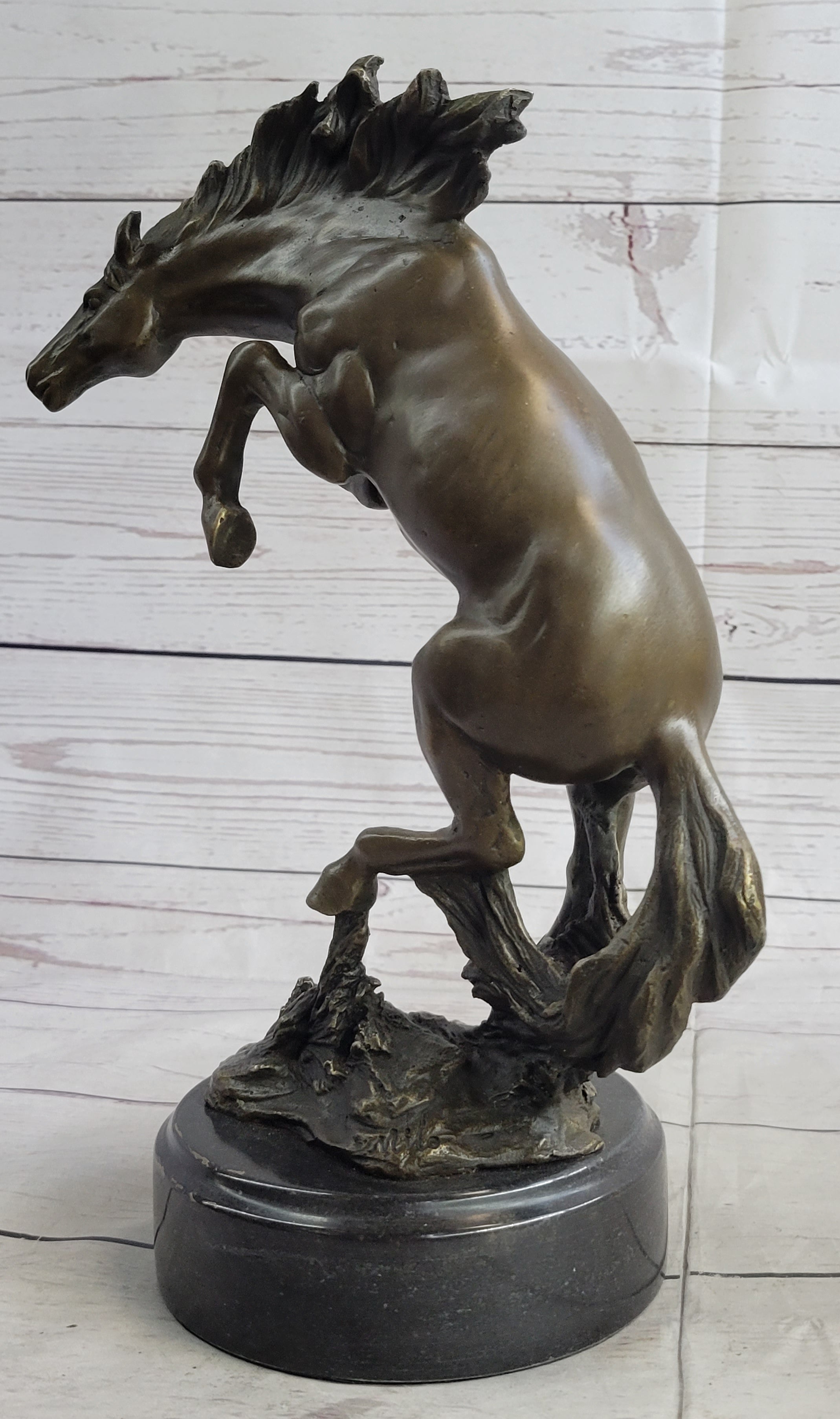 Bronco Stallion Bronze Sculpture 12" x 9.5" Marble Base