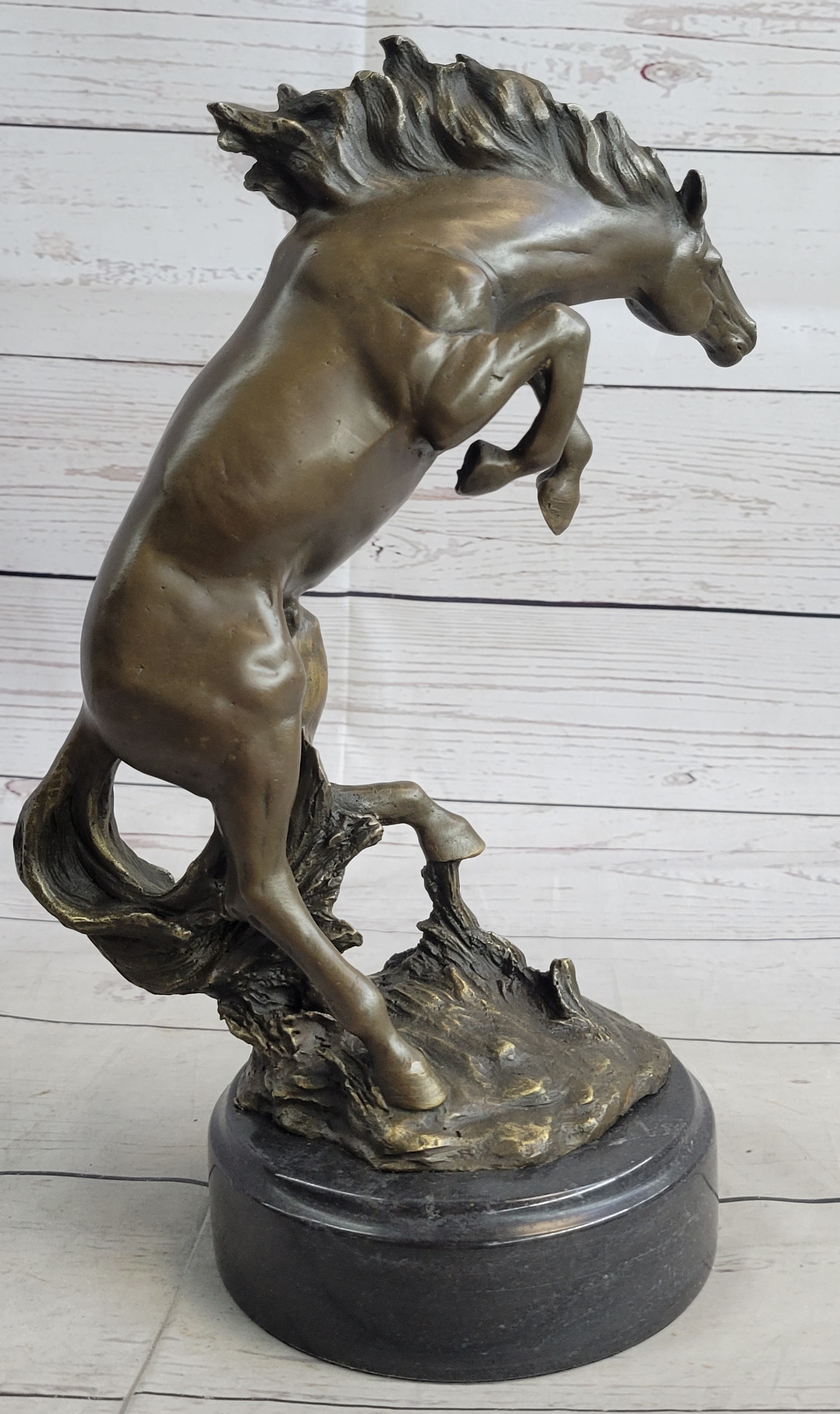 Bronco Stallion Bronze Sculpture 12" x 9.5" Marble Base