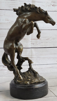 Bronco Stallion Bronze Sculpture 12" x 9.5" Marble Base