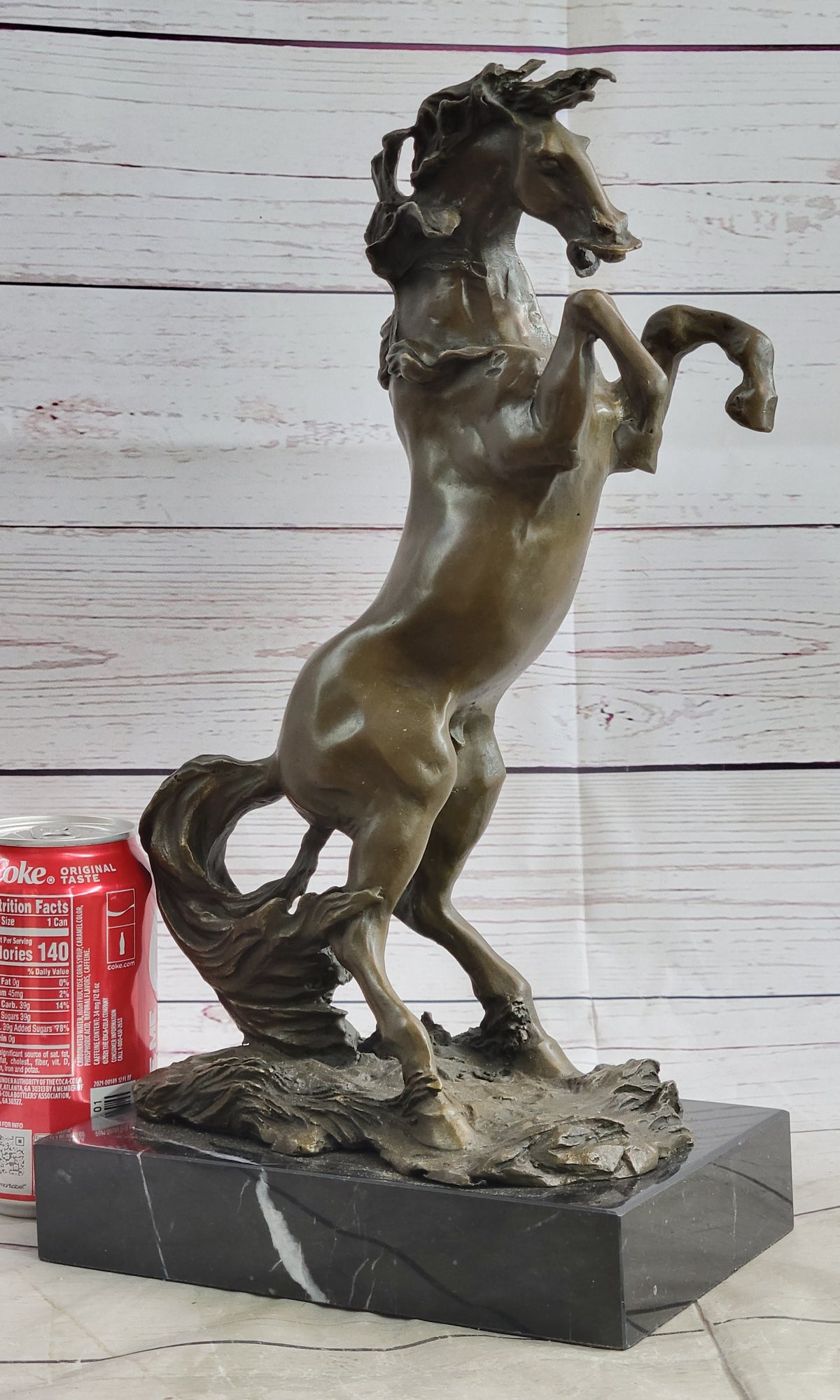 Rearing Horse Bronze Metal Sculpture on Marble Base