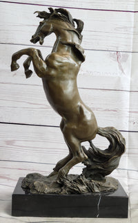 Rearing Horse Bronze Metal Sculpture on Marble Base