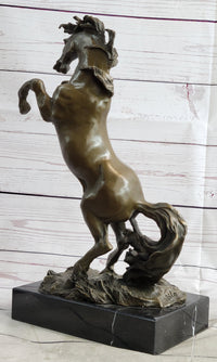Rearing Horse Bronze Metal Sculpture on Marble Base