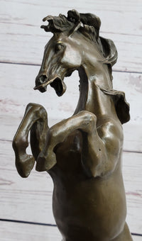 Rearing Horse Bronze Metal Sculpture on Marble Base