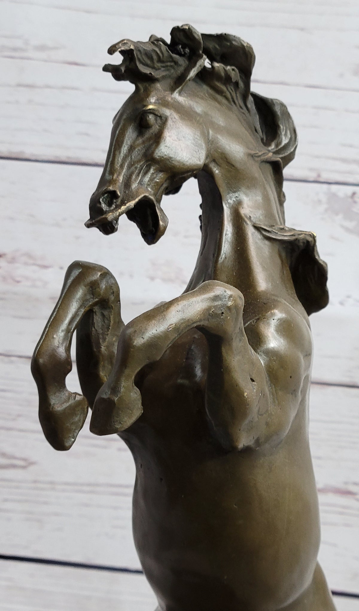 Rearing Horse Bronze Metal Sculpture on Marble Base