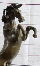 Rearing Horse Bronze Metal Sculpture on Marble Base
