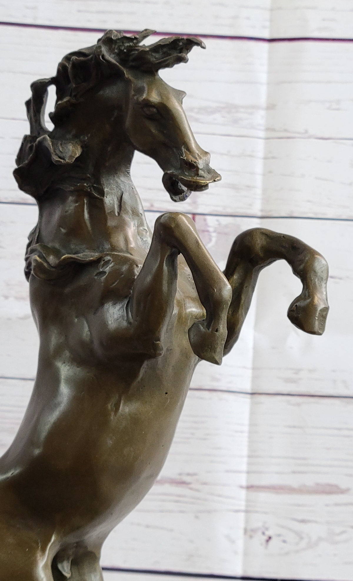 Rearing Horse Bronze Metal Sculpture on Marble Base