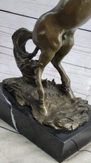 Rearing Horse Bronze Metal Sculpture on Marble Base