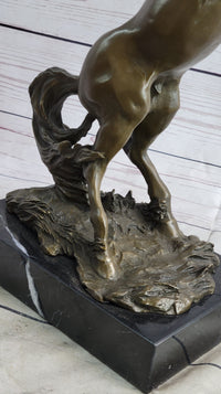 Rearing Horse Bronze Metal Sculpture on Marble Base