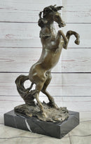 Rearing Horse Bronze Metal Sculpture on Marble Base
