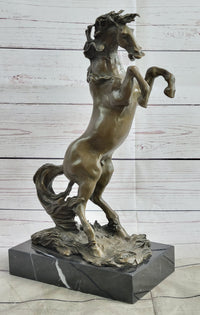 Rearing Horse Bronze Metal Sculpture on Marble Base