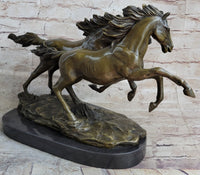 Galloping Pair of Horses Bronze Sculpture Signed Zhang 10" x 17"