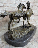 Galloping Pair of Horses Bronze Sculpture Signed Zhang 10" x 17"