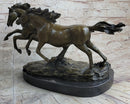 Galloping Pair of Horses Bronze Sculpture Signed Zhang 10" x 17"