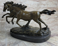 Galloping Pair of Horses Bronze Sculpture Signed Zhang 10" x 17"
