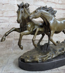 Galloping Pair of Horses Bronze Sculpture Signed Zhang 10" x 17"