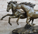 Galloping Pair of Horses Bronze Sculpture Signed Zhang 10" x 17"