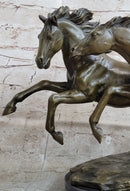 Galloping Pair of Horses Bronze Sculpture Signed Zhang 10" x 17"