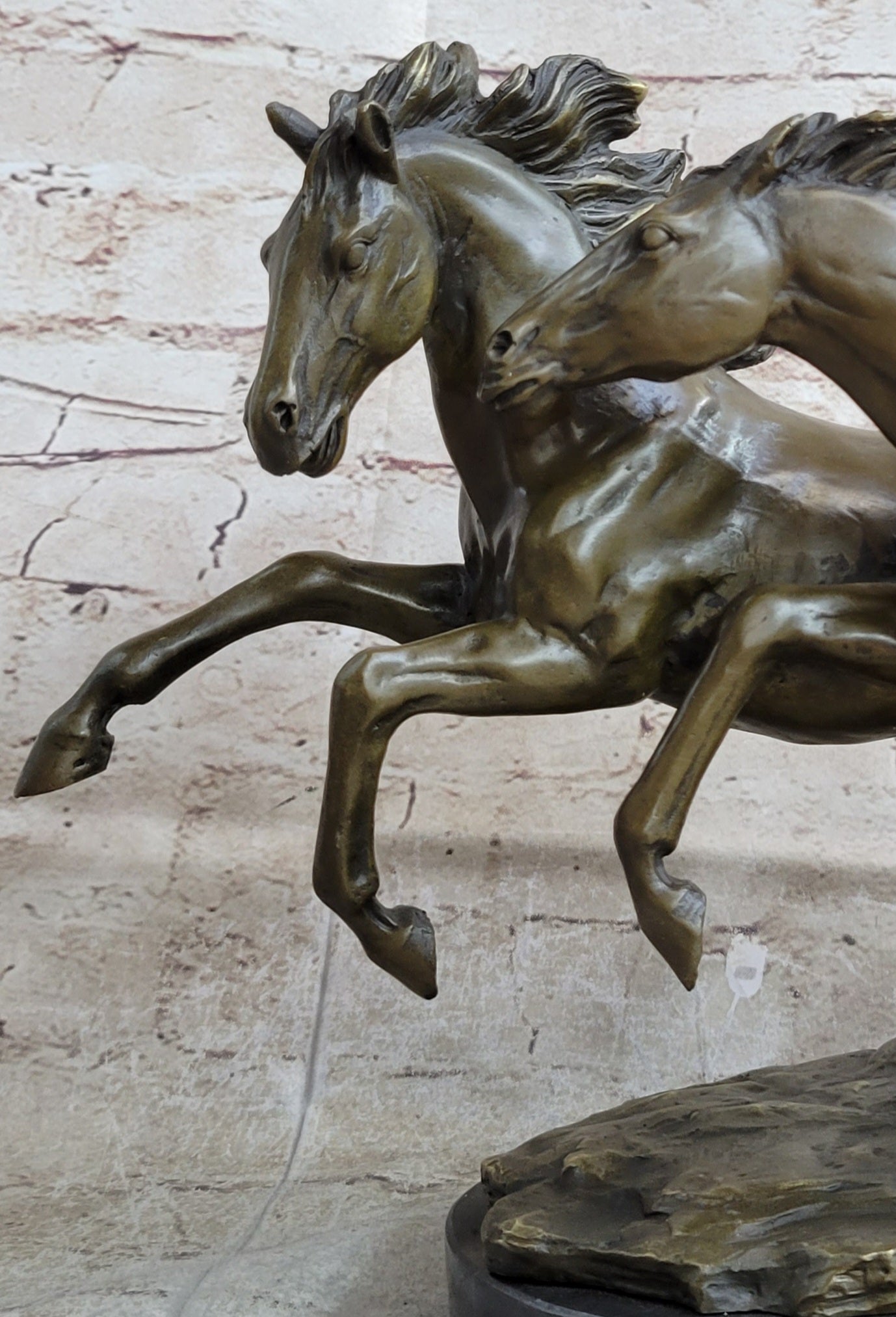 Galloping Pair of Horses Bronze Sculpture Signed Zhang 10" x 17"