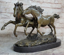 Galloping Pair of Horses Bronze Sculpture Signed Zhang 10" x 17"