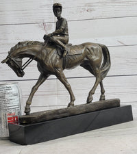 Polo Jockey on Horseback Bronze Sculpture Signed on Marble Base