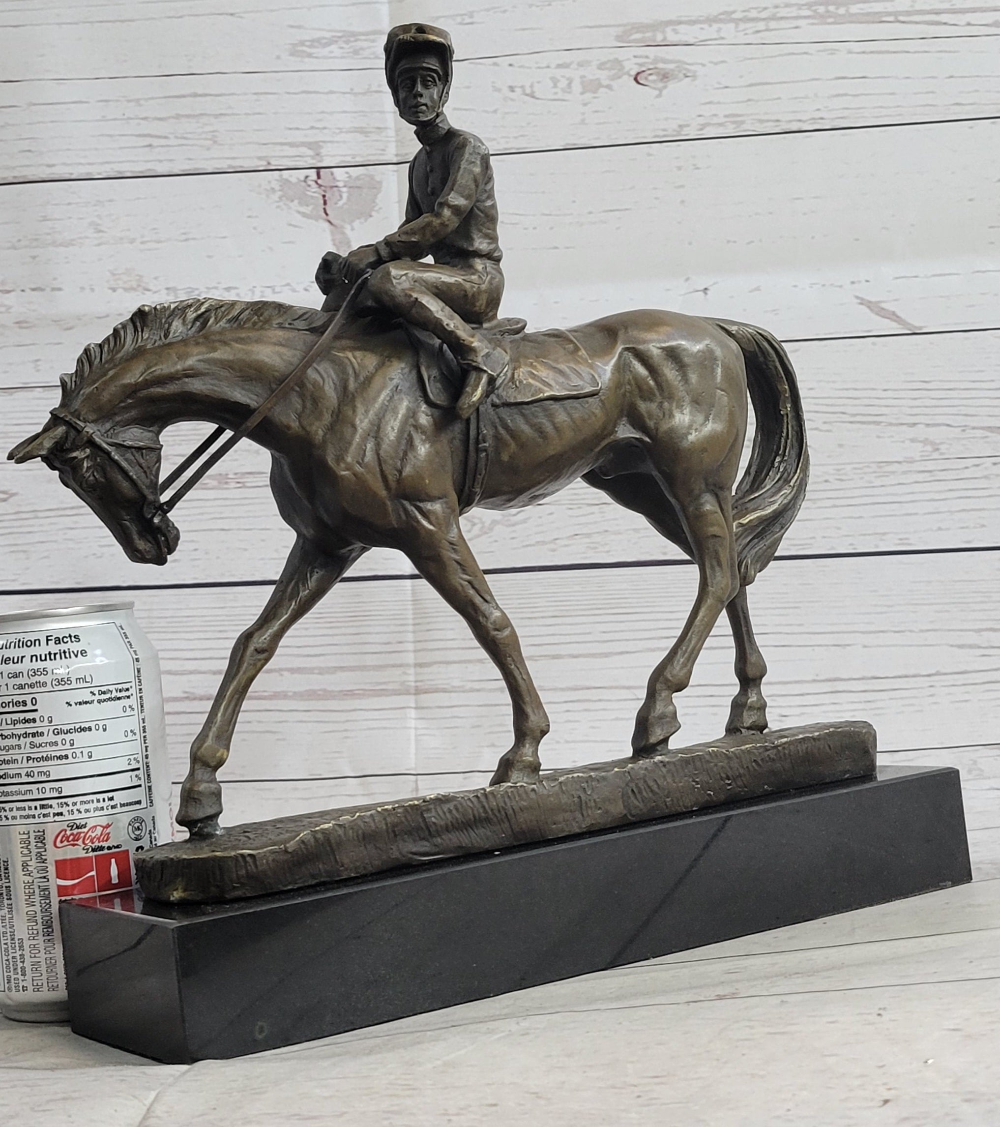 Polo Jockey on Horseback Bronze Sculpture Signed on Marble Base