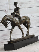 Polo Jockey on Horseback Bronze Sculpture Signed on Marble Base