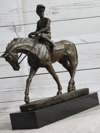 Polo Jockey on Horseback Bronze Sculpture Signed on Marble Base