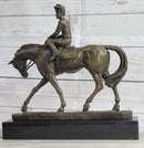 Polo Jockey on Horseback Bronze Sculpture Signed on Marble Base